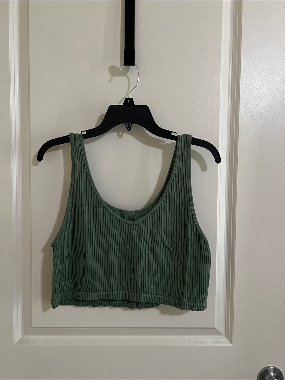 American Eagle Outfitters Ribbed Scoop Crop Tank - Sage Green